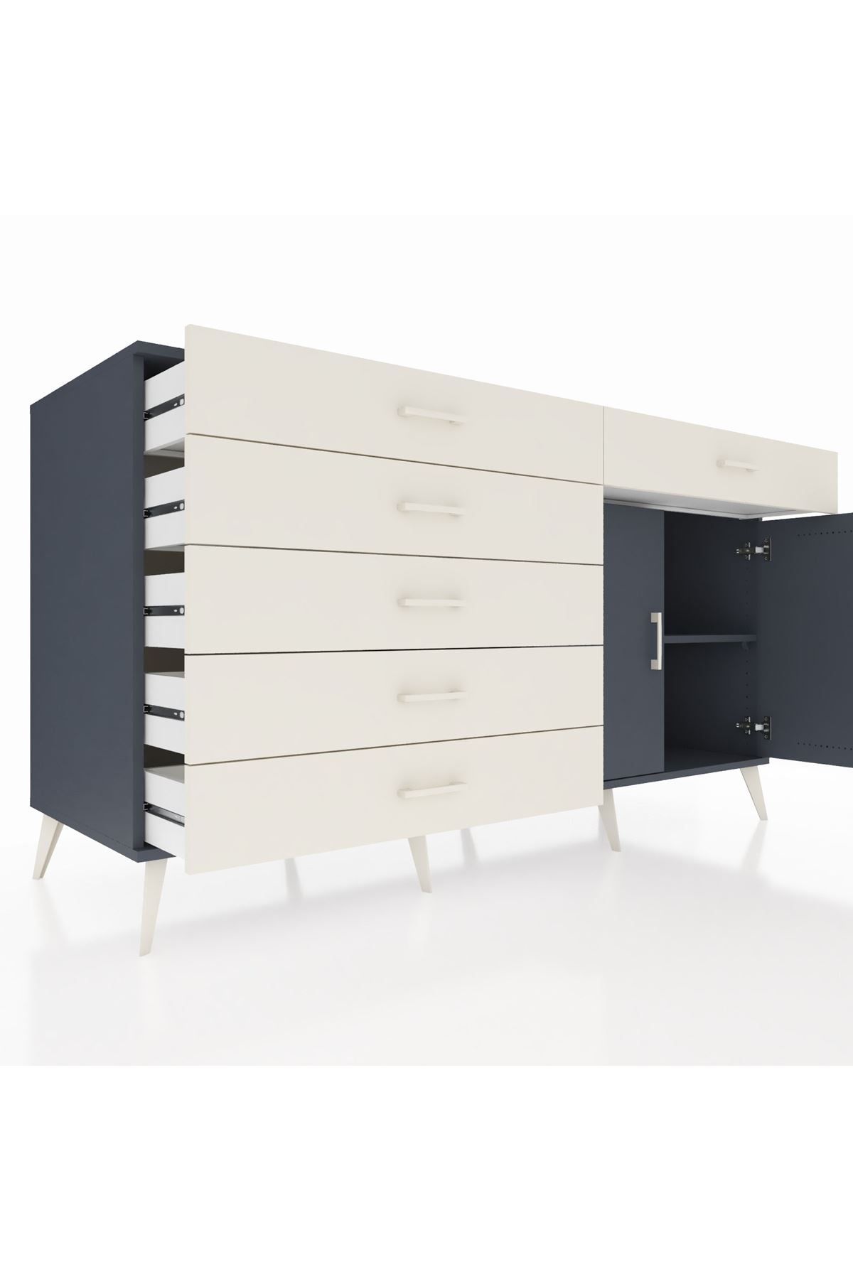 Kronos Konsol Tek Raflı 6 Çekmeceli 2 Kapaklı 176x59x99 Antrasit-Antrasit/Aytaşı