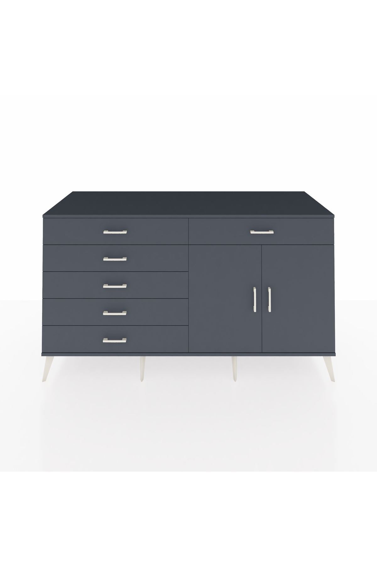 Kronos Konsol Tek Raflı 6 Çekmeceli 2 Kapaklı 176x59x99 Antrasit-Antrasit