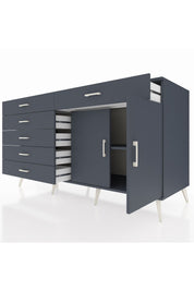 Kronos Konsol Tek Raflı 6 Çekmeceli 2 Kapaklı 176x59x99 Antrasit-Antrasit