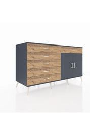 Kronos Konsol Tek Raflı 6 Çekmeceli 2 Kapaklı 176x59x99 Antrasit-Antrasit/Çam