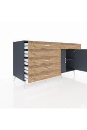 Kronos Konsol Tek Raflı 6 Çekmeceli 2 Kapaklı 176x59x99 Antrasit-Antrasit/Çam