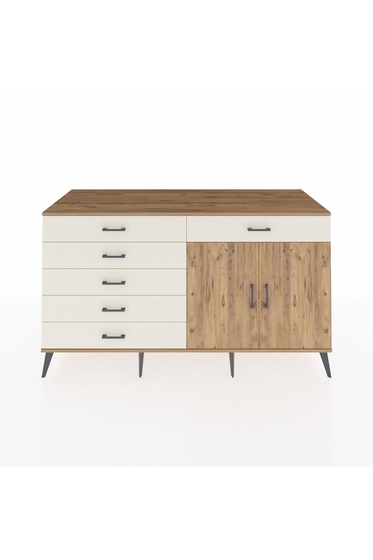 Kronos Konsol Tek Raflı 6 Çekmeceli 2 Kapaklı 176x59x99 Çam-Çam/Aytaşı