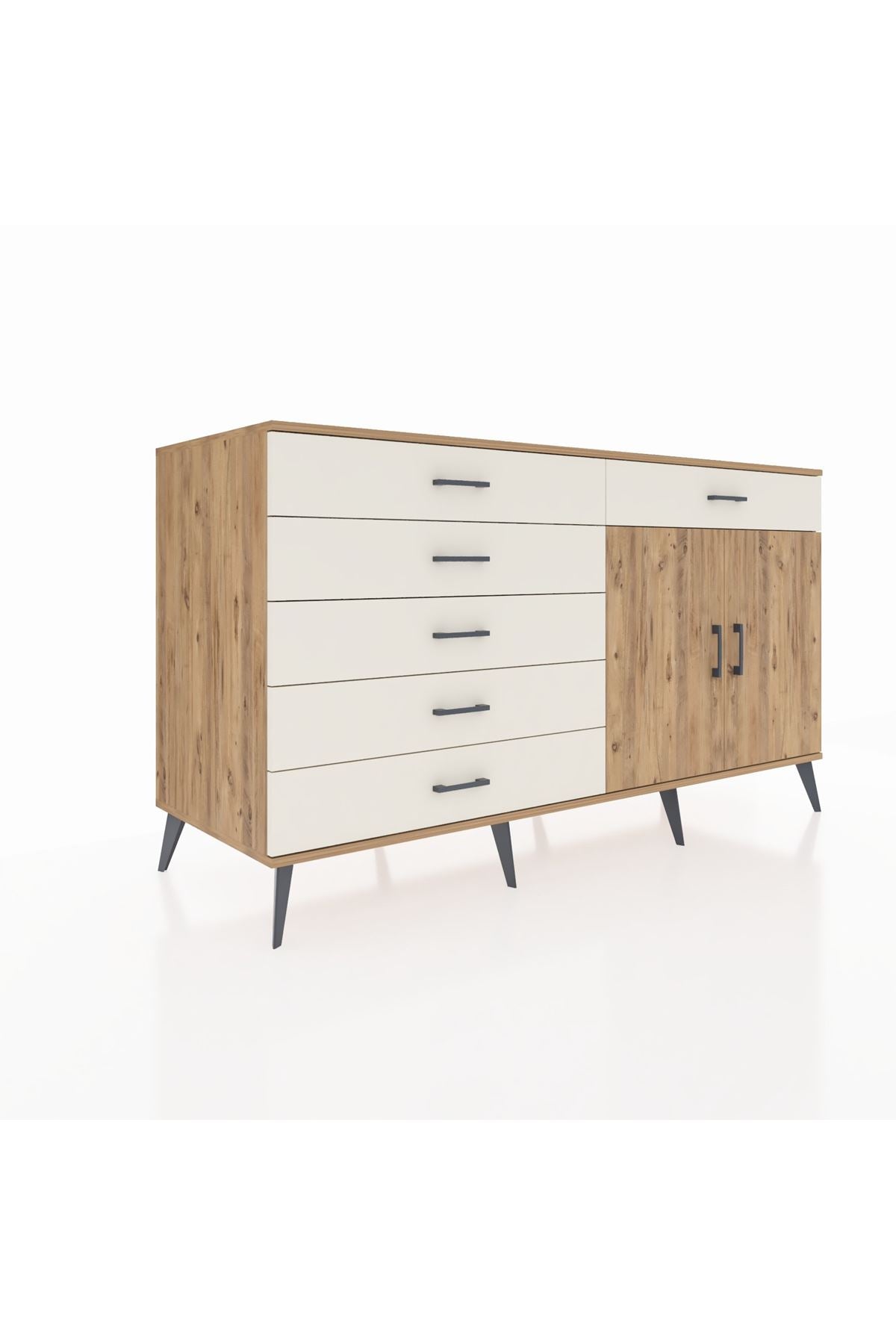 Kronos Konsol Tek Raflı 6 Çekmeceli 2 Kapaklı 176x59x99 Çam-Çam/Aytaşı