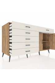 Kronos Konsol Tek Raflı 6 Çekmeceli 2 Kapaklı 176x59x99 Çam-Çam/Aytaşı