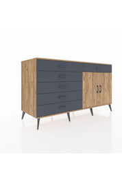 Kronos Konsol Tek Raflı 6 Çekmeceli 2 Kapaklı 176x59x99 Çam-Çam/Antrasit