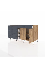 Kronos Konsol Tek Raflı 6 Çekmeceli 2 Kapaklı 176x59x99 Çam-Çam/Antrasit