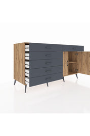 Kronos Konsol Tek Raflı 6 Çekmeceli 2 Kapaklı 176x59x99 Çam-Çam/Antrasit