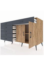 Kronos Konsol Tek Raflı 6 Çekmeceli 2 Kapaklı 176x59x99 Çam-Çam/Antrasit