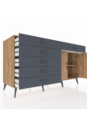 Kronos Konsol Tek Raflı 6 Çekmeceli 2 Kapaklı 176x59x99 Çam-Çam/Antrasit