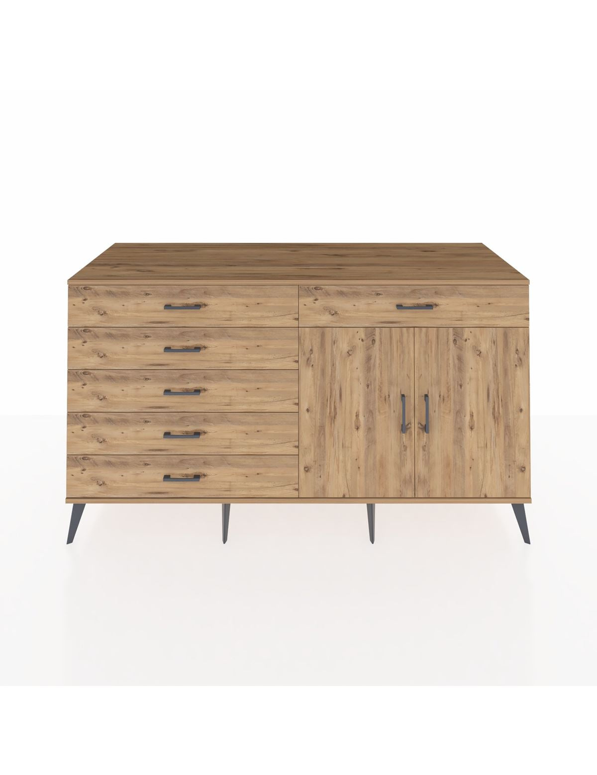 Kronos Konsol Tek Raflı 6 Çekmeceli 2 Kapaklı 176x59x99 Çam-Çam