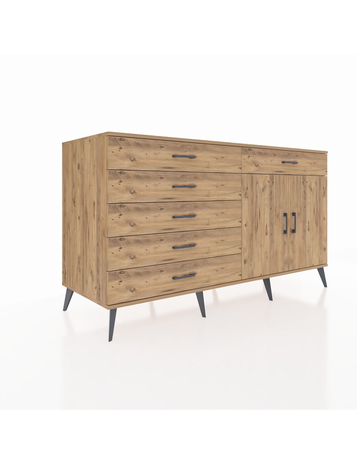 Kronos Konsol Tek Raflı 6 Çekmeceli 2 Kapaklı 176x59x99 Çam-Çam