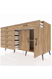 Kronos Konsol Tek Raflı 6 Çekmeceli 2 Kapaklı 176x59x99 Çam-Çam