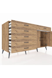 Kronos Konsol Tek Raflı 6 Çekmeceli 2 Kapaklı 176x59x99 Çam-Çam