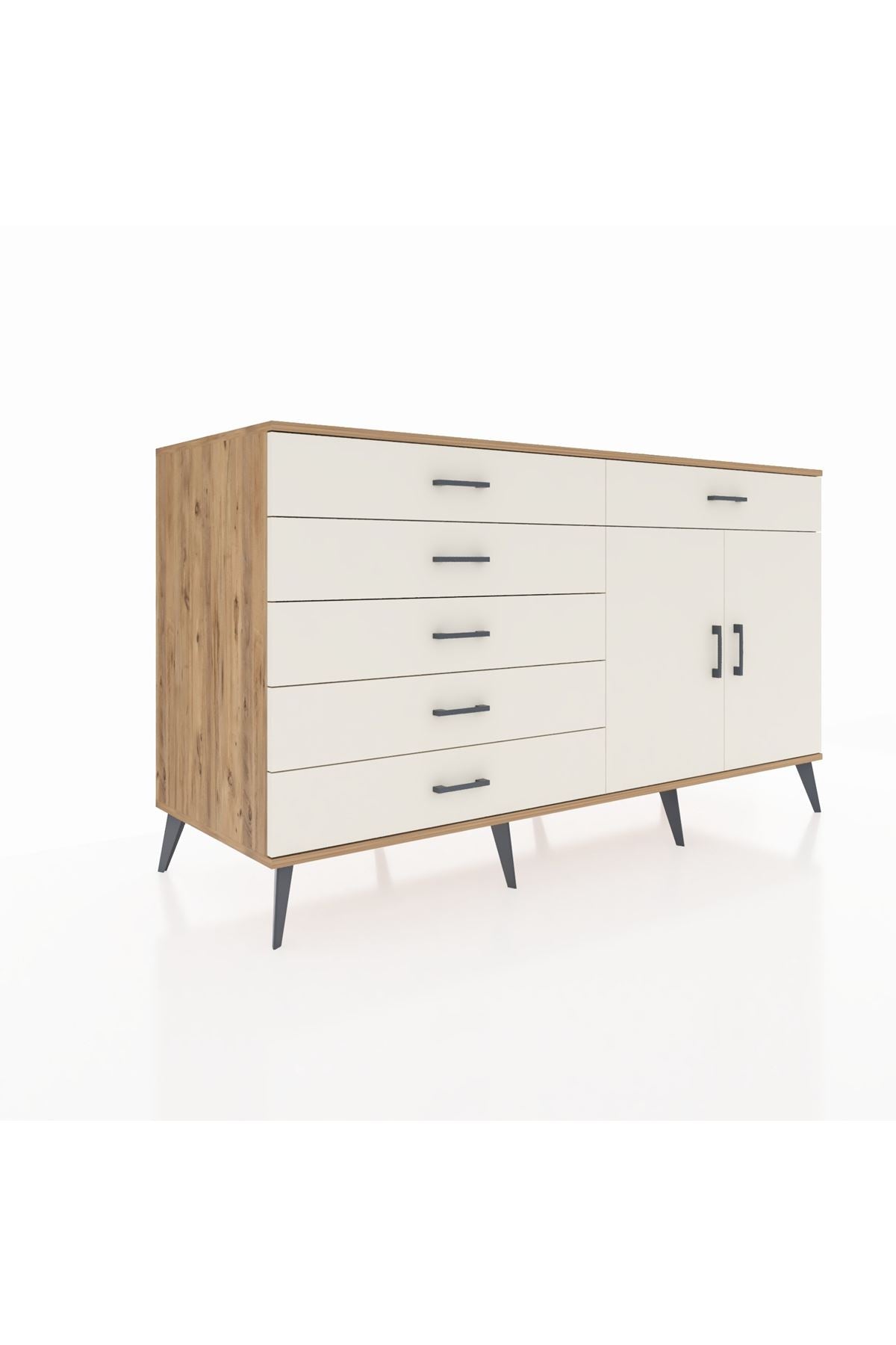 Kronos Konsol Tek Raflı 6 Çekmeceli 2 Kapaklı 176x59x99 Çam-Aytaşı