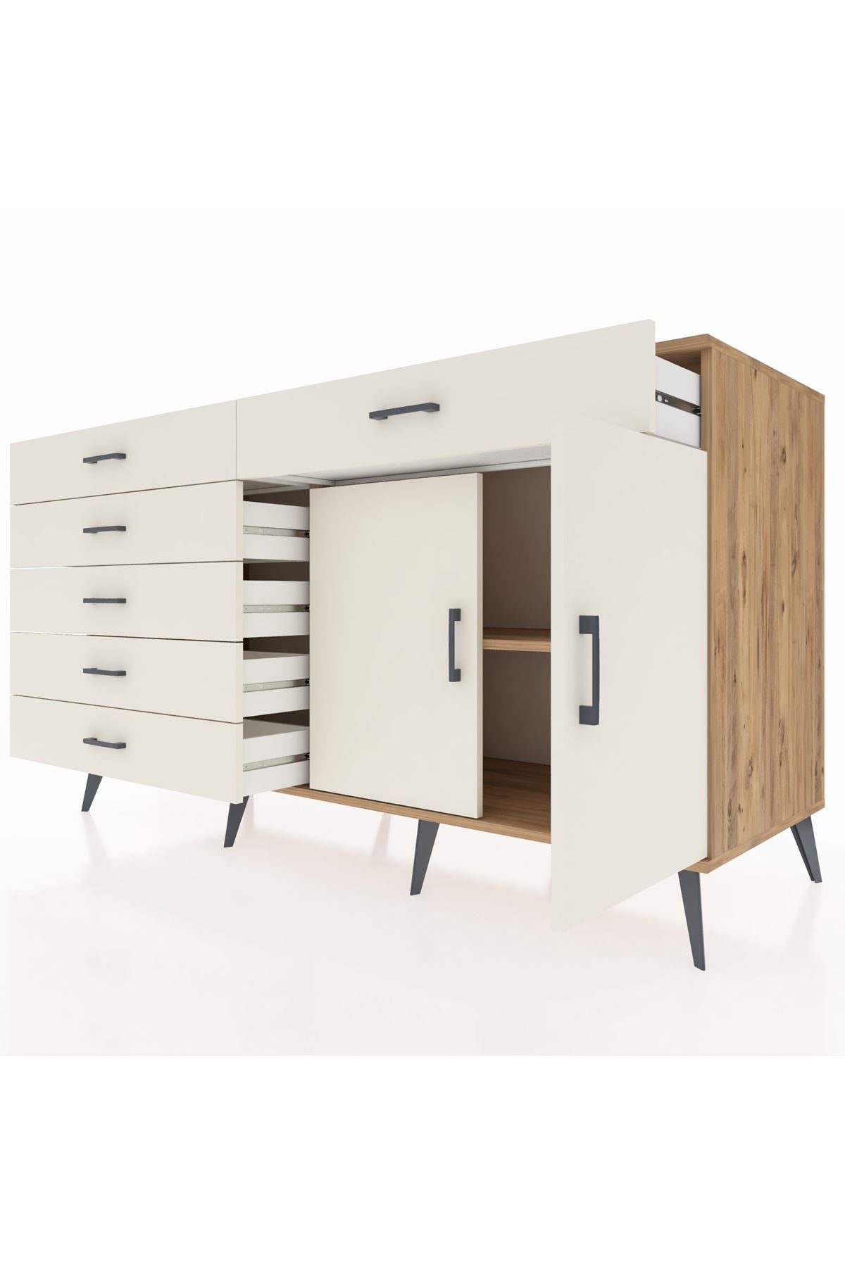 Kronos Konsol Tek Raflı 6 Çekmeceli 2 Kapaklı 176x59x99 Çam-Aytaşı