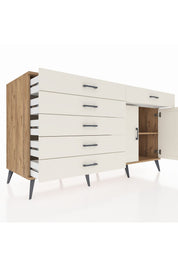 Kronos Konsol Tek Raflı 6 Çekmeceli 2 Kapaklı 176x59x99 Çam-Aytaşı