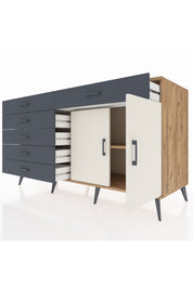 Kronos Konsol Tek Raflı 6 Çekmeceli 2 Kapaklı 176x59x99 Çam-Aytaşı/Antrasit