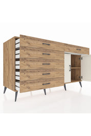 Kronos Konsol Tek Raflı 6 Çekmeceli 2 Kapaklı 176x59x99 Çam-Aytaşı/Çam