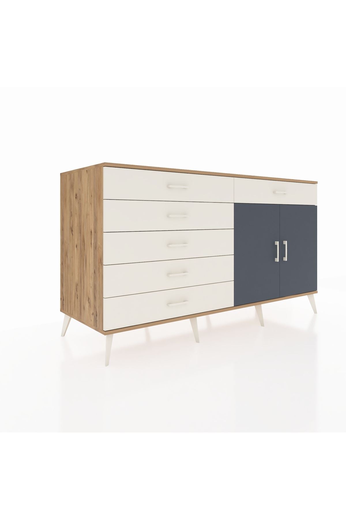 Kronos Konsol Tek Raflı 6 Çekmeceli 2 Kapaklı 176x59x99 Çam-Antrasit/Aytaşı