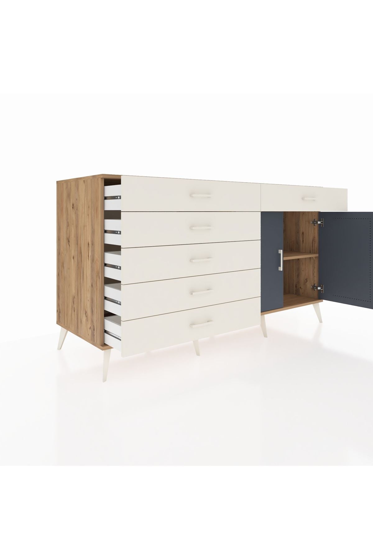 Kronos Konsol Tek Raflı 6 Çekmeceli 2 Kapaklı 176x59x99 Çam-Antrasit/Aytaşı