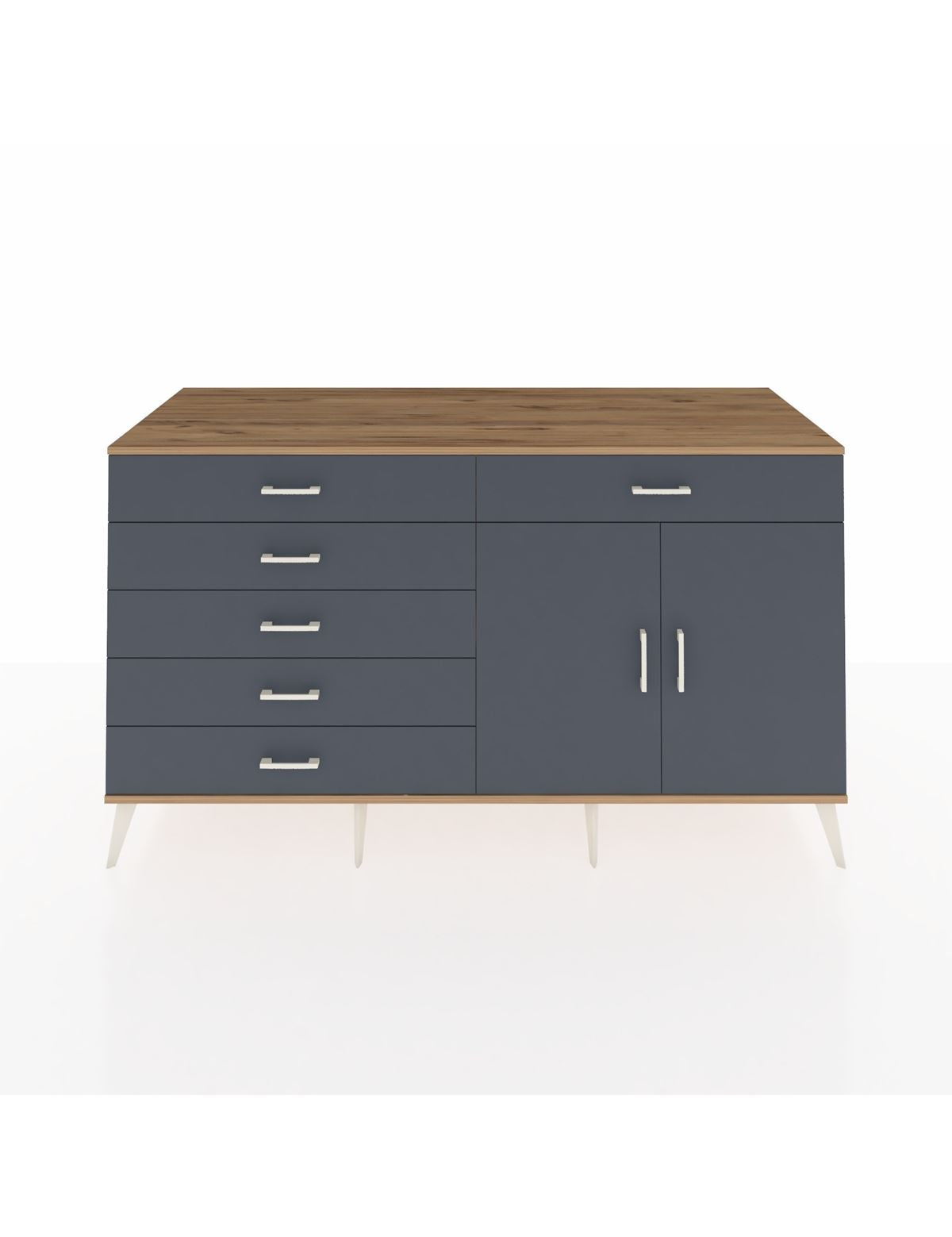 Kronos Konsol Tek Raflı 6 Çekmeceli 2 Kapaklı 176x59x99 Çam-Antrasit