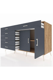 Kronos Konsol Tek Raflı 6 Çekmeceli 2 Kapaklı 176x59x99 Çam-Antrasit