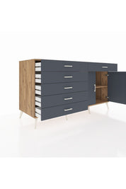 Kronos Konsol Tek Raflı 6 Çekmeceli 2 Kapaklı 176x59x99 Çam-Antrasit