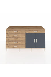 Kronos Konsol Tek Raflı 6 Çekmeceli 2 Kapaklı 176x59x99 Çam-Antrasit/Çam