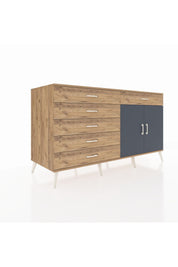 Kronos Konsol Tek Raflı 6 Çekmeceli 2 Kapaklı 176x59x99 Çam-Antrasit/Çam