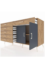 Kronos Konsol Tek Raflı 6 Çekmeceli 2 Kapaklı 176x59x99 Çam-Antrasit/Çam