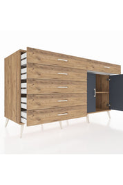 Kronos Konsol Tek Raflı 6 Çekmeceli 2 Kapaklı 176x59x99 Çam-Antrasit/Çam