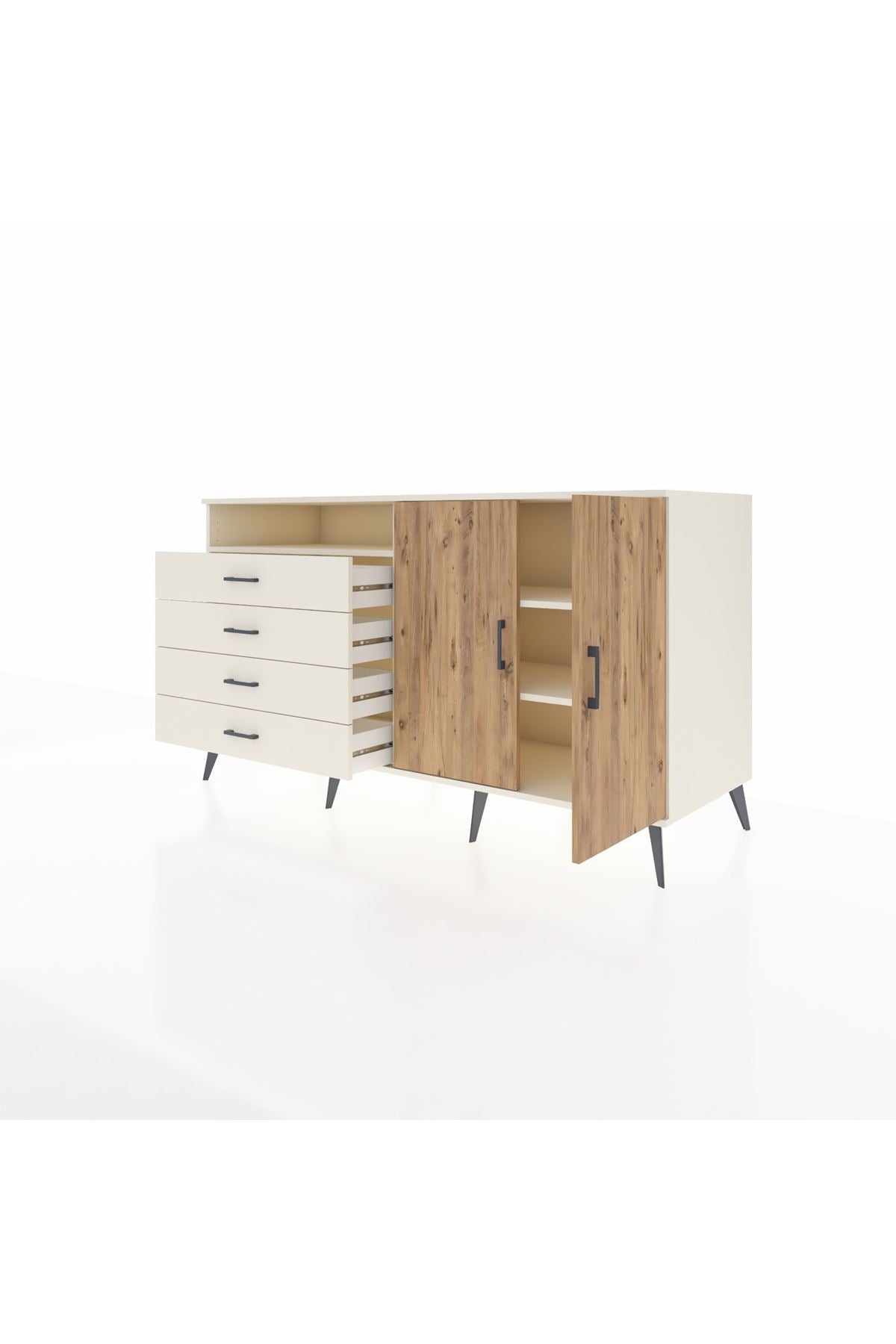 Kronos Konsol 3 Raflı 4 Çekmeceli 2 Kapaklı 176x59x99 Aytaşı-Çam/Aytaşı