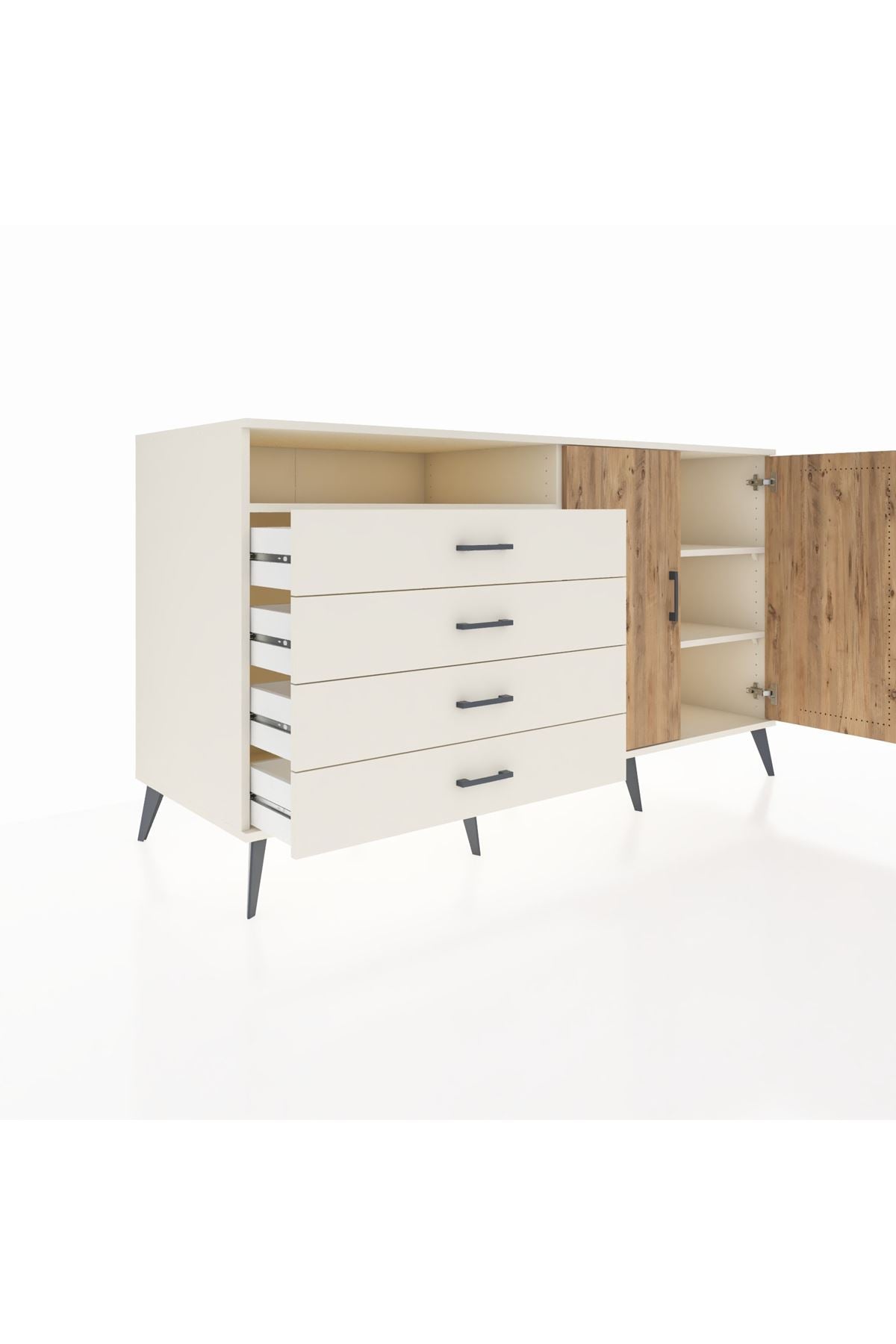 Kronos Konsol 3 Raflı 4 Çekmeceli 2 Kapaklı 176x59x99 Aytaşı-Çam/Aytaşı