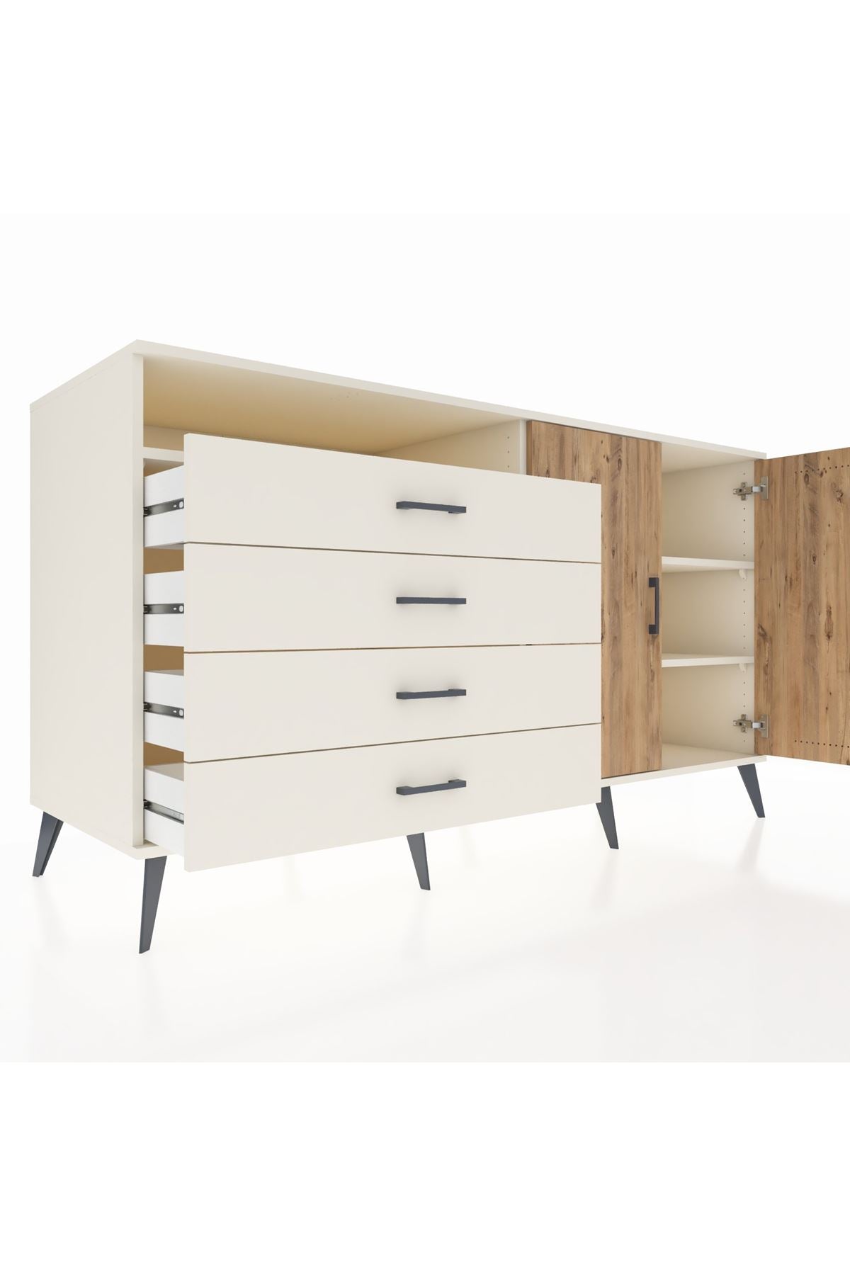 Kronos Konsol 3 Raflı 4 Çekmeceli 2 Kapaklı 176x59x99 Aytaşı-Çam/Aytaşı