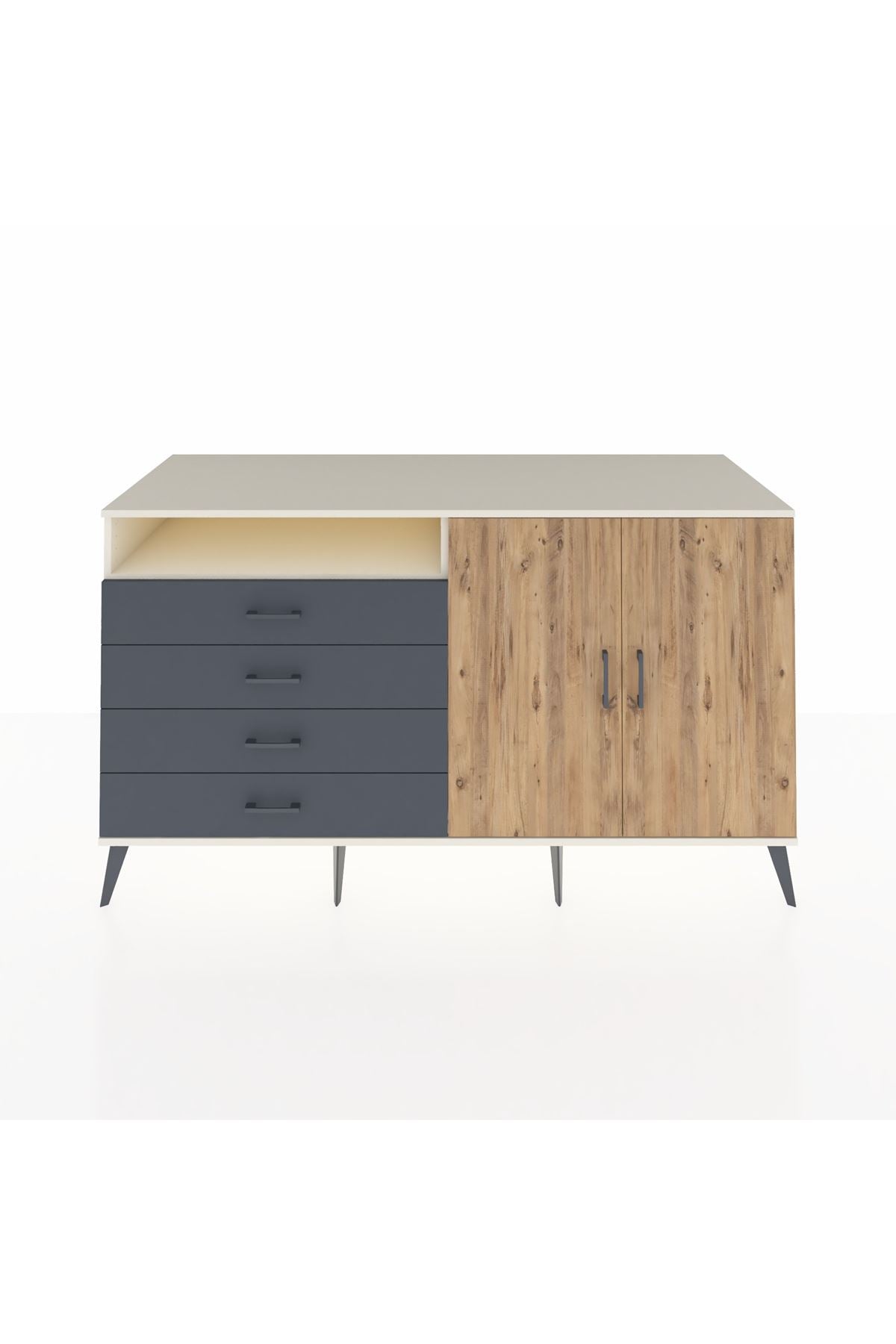 Kronos Konsol 3 Raflı 4 Çekmeceli 2 Kapaklı 176x59x99 Aytaşı-Çam/Antrasit