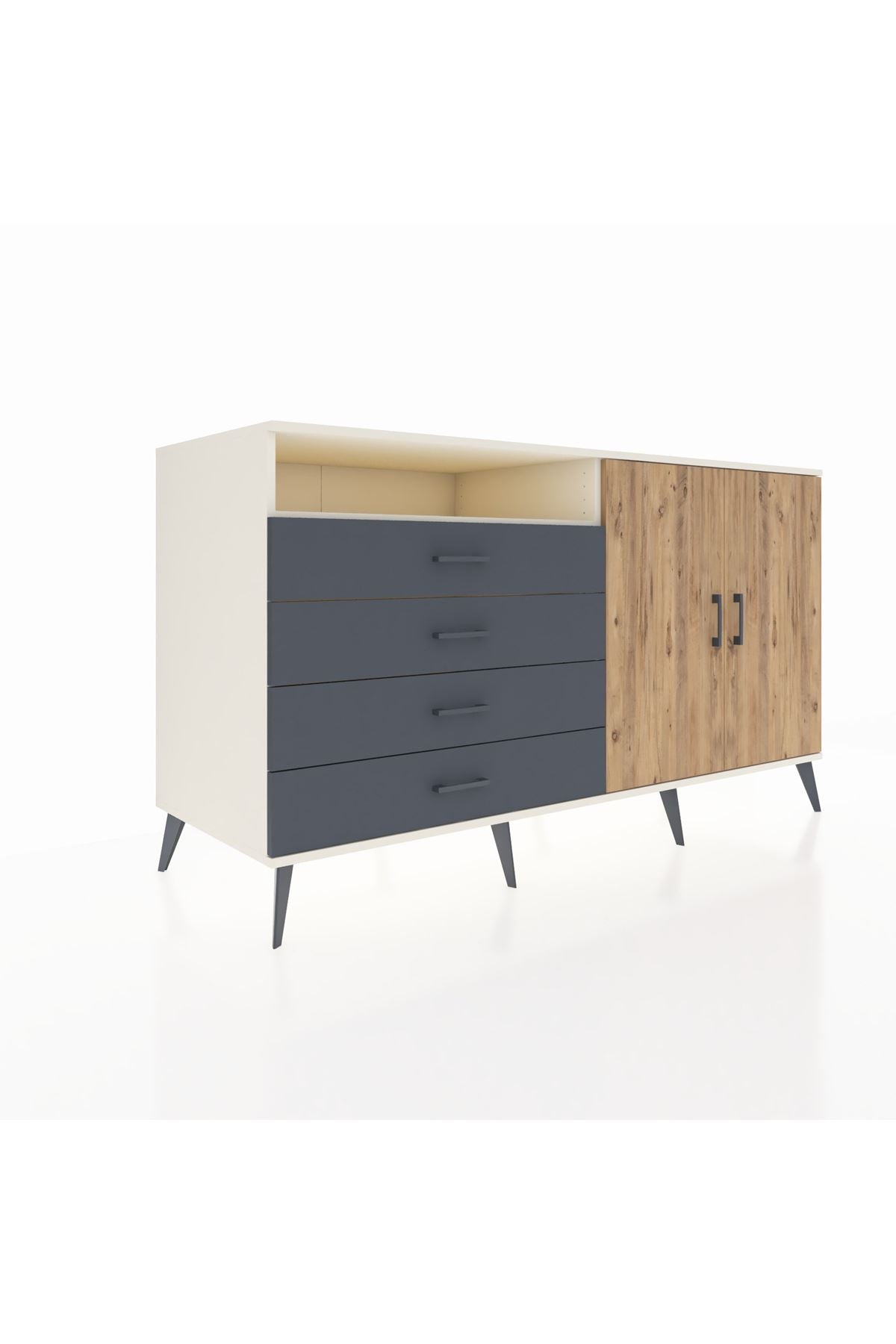 Kronos Konsol 3 Raflı 4 Çekmeceli 2 Kapaklı 176x59x99 Aytaşı-Çam/Antrasit