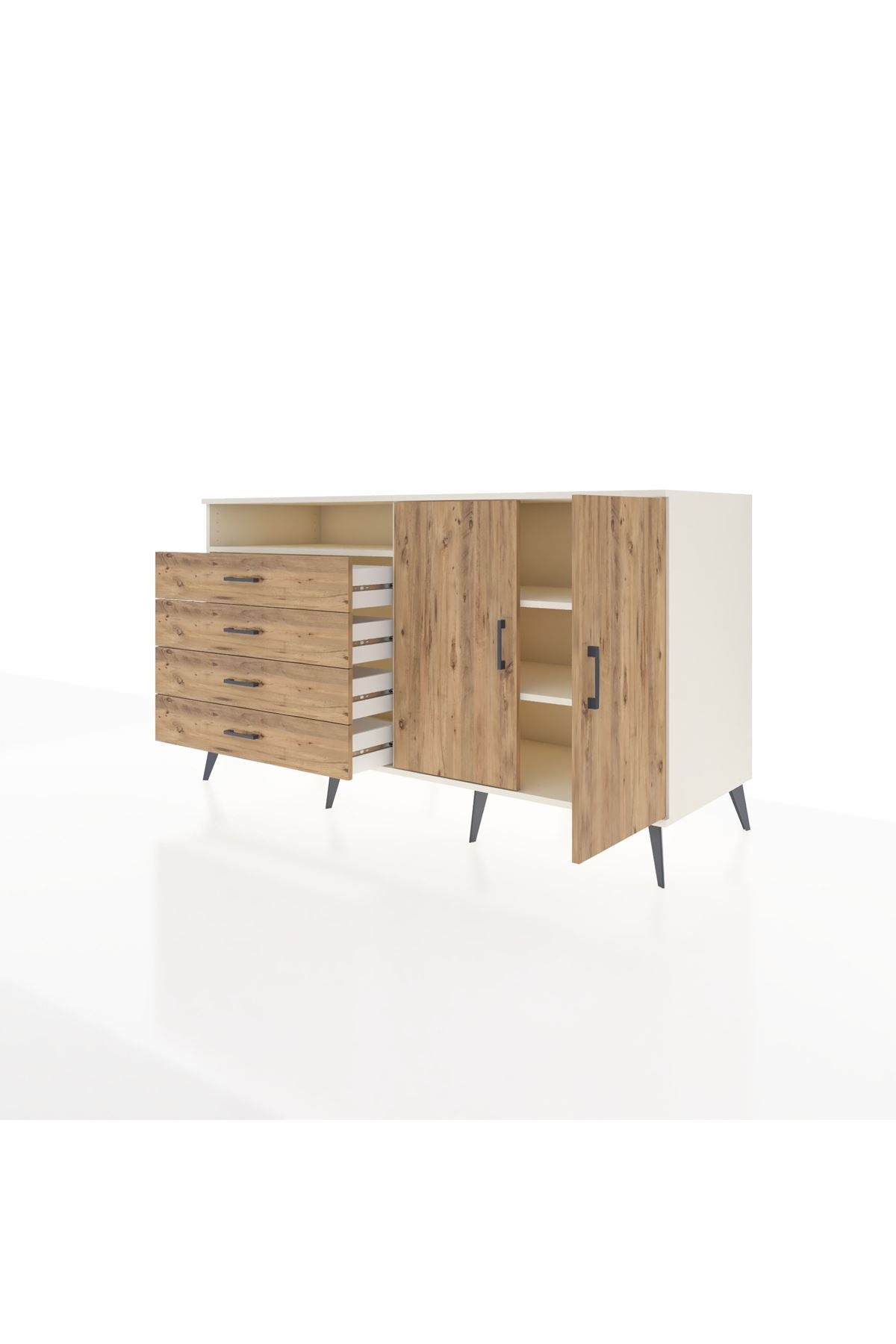 Kronos Konsol 3 Raflı 4 Çekmeceli 2 Kapaklı 176x59x99 Aytaşı-Çam