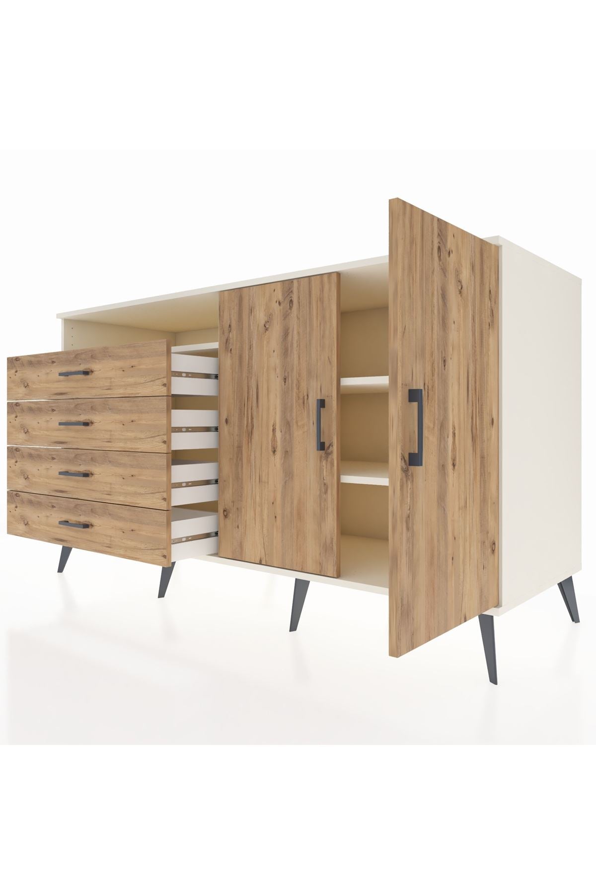 Kronos Konsol 3 Raflı 4 Çekmeceli 2 Kapaklı 176x59x99 Aytaşı-Çam