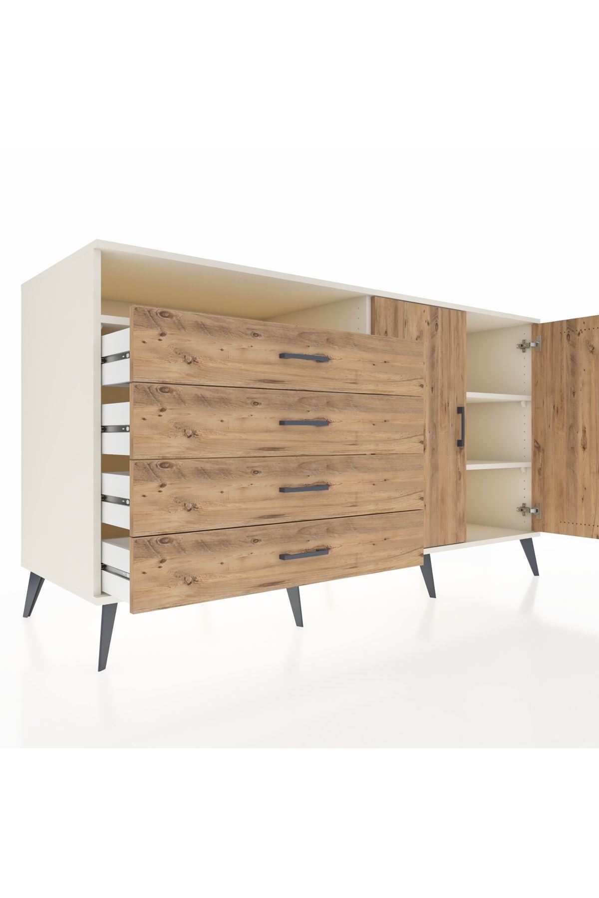 Kronos Konsol 3 Raflı 4 Çekmeceli 2 Kapaklı 176x59x99 Aytaşı-Çam