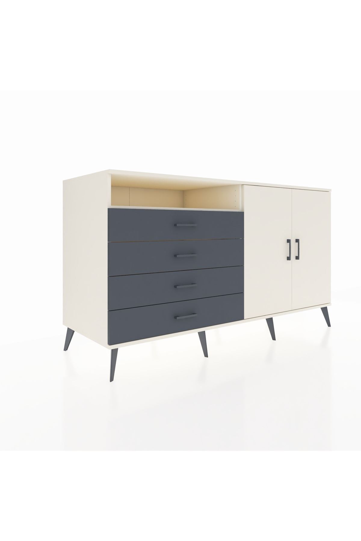 Kronos Konsol 3 Raflı 4 Çekmeceli 2 Kapaklı 176x59x99 Aytaşı-Aytaşı/Antrasit