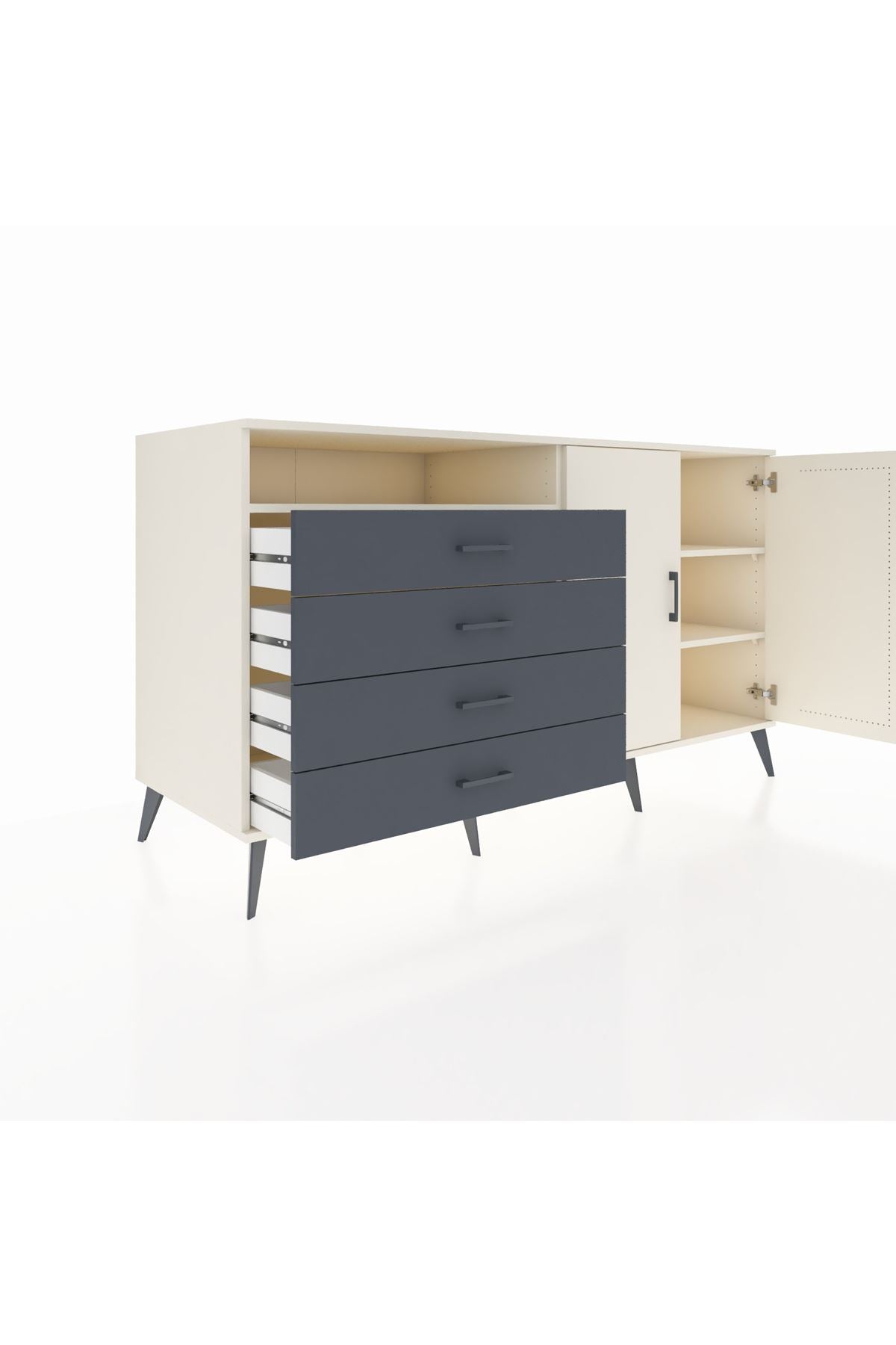 Kronos Konsol 3 Raflı 4 Çekmeceli 2 Kapaklı 176x59x99 Aytaşı-Aytaşı/Antrasit