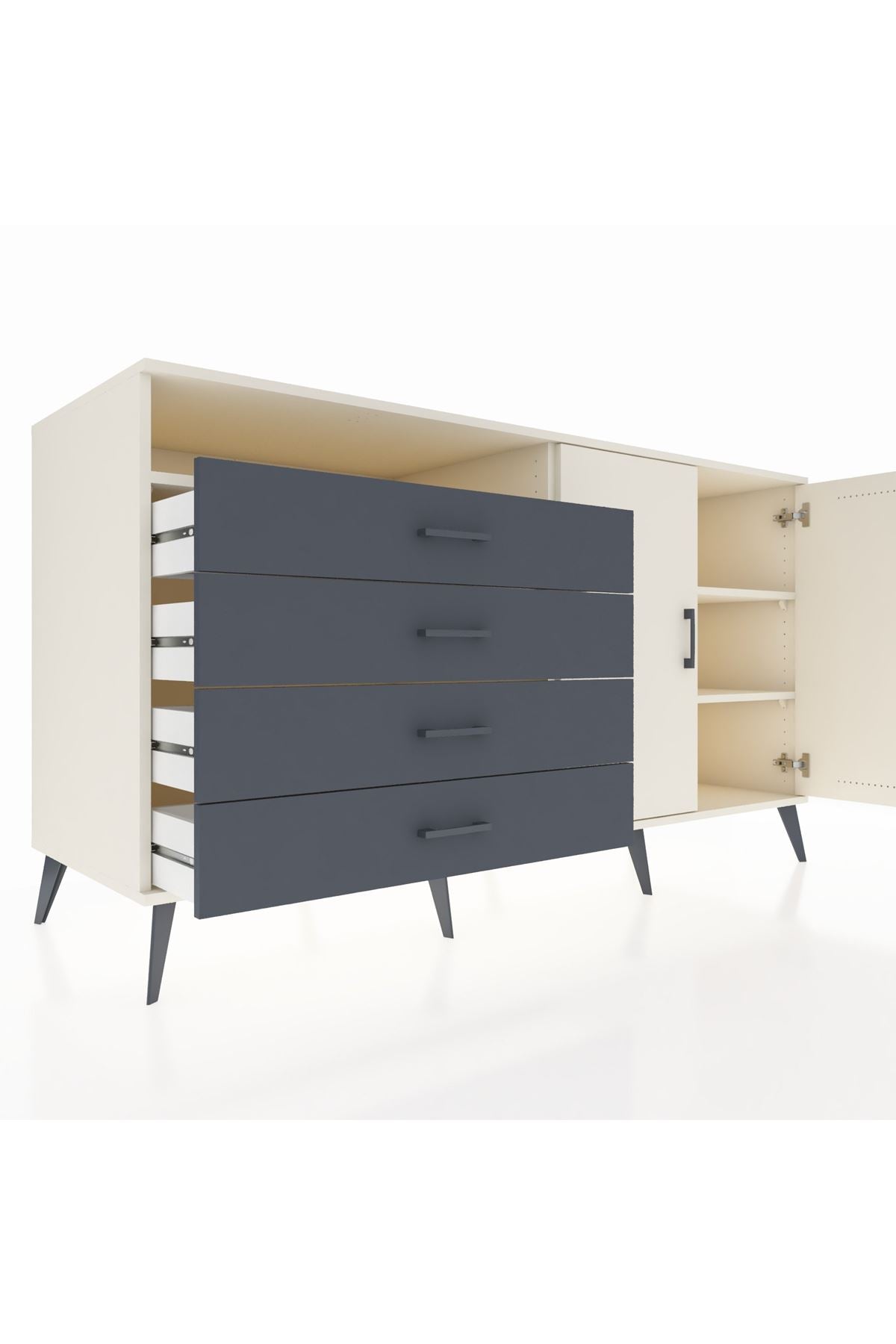 Kronos Konsol 3 Raflı 4 Çekmeceli 2 Kapaklı 176x59x99 Aytaşı-Aytaşı/Antrasit