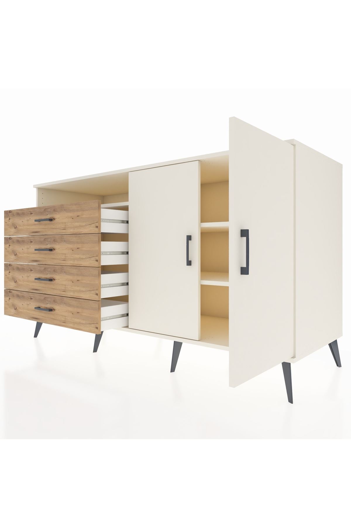 Kronos Konsol 3 Raflı 4 Çekmeceli 2 Kapaklı 176x59x99 Aytaşı-Aytaşı/Çam