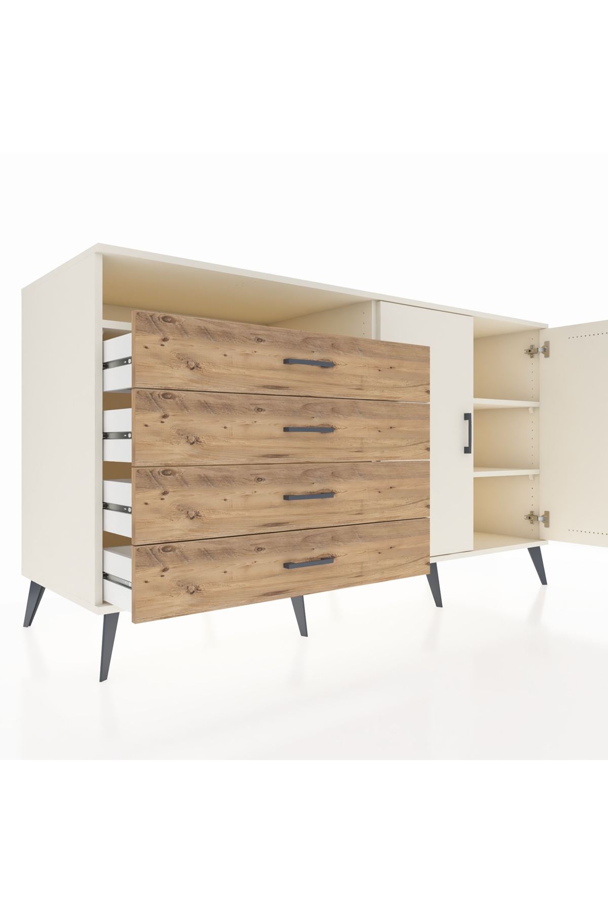 Kronos Konsol 3 Raflı 4 Çekmeceli 2 Kapaklı 176x59x99 Aytaşı-Aytaşı/Çam