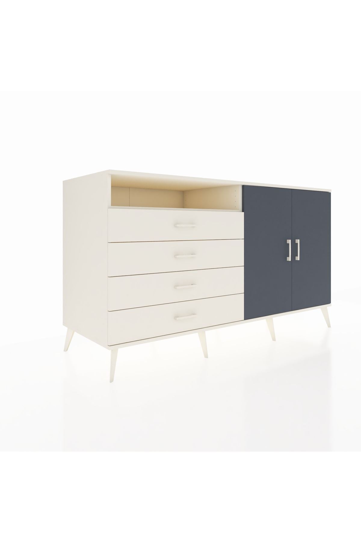 Kronos Konsol 3 Raflı 4 Çekmeceli 2 Kapaklı 176x59x99 Aytaşı-Antrasit/Aytaşı