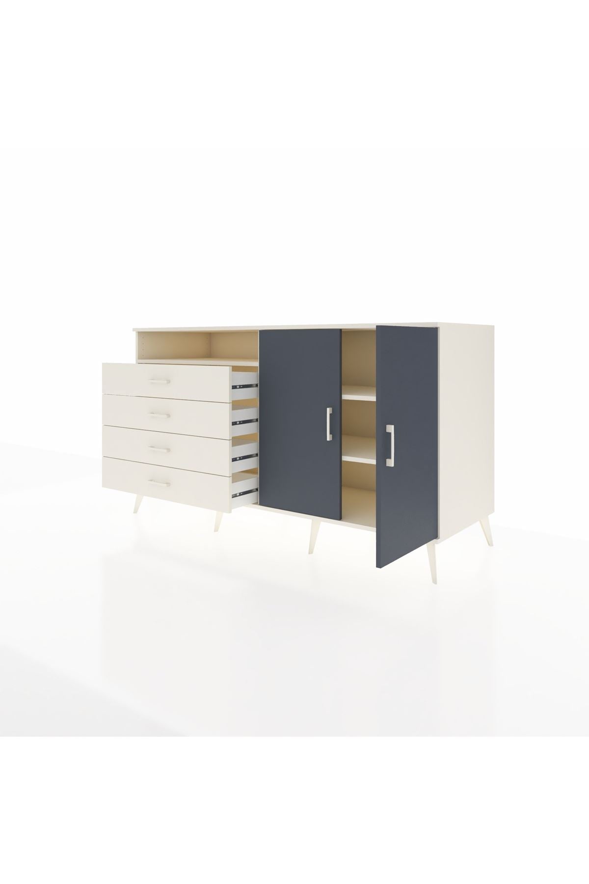 Kronos Konsol 3 Raflı 4 Çekmeceli 2 Kapaklı 176x59x99 Aytaşı-Antrasit/Aytaşı