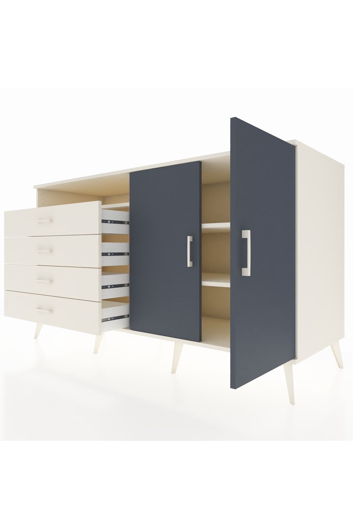 Kronos Konsol 3 Raflı 4 Çekmeceli 2 Kapaklı 176x59x99 Aytaşı-Antrasit/Aytaşı