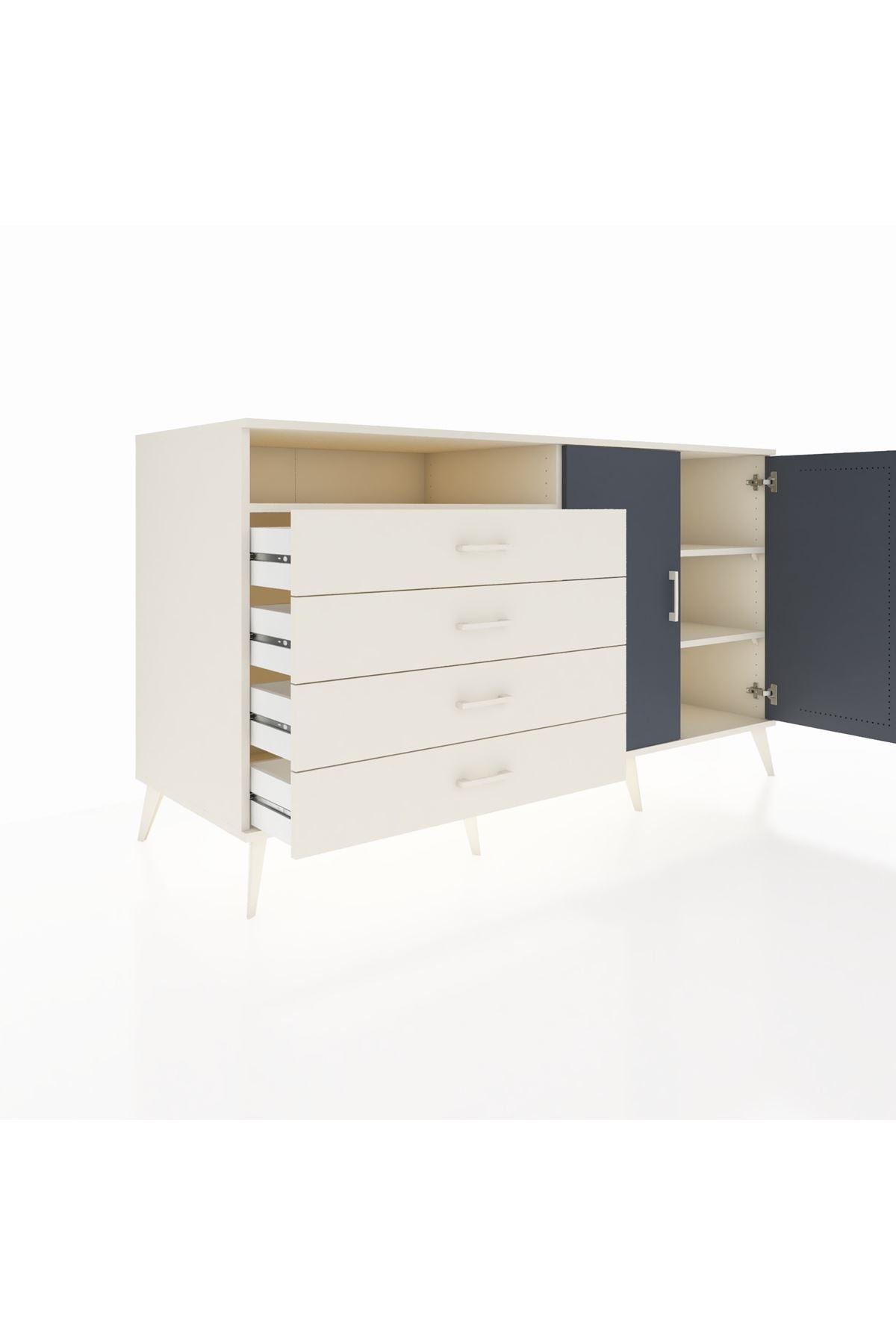 Kronos Konsol 3 Raflı 4 Çekmeceli 2 Kapaklı 176x59x99 Aytaşı-Antrasit/Aytaşı