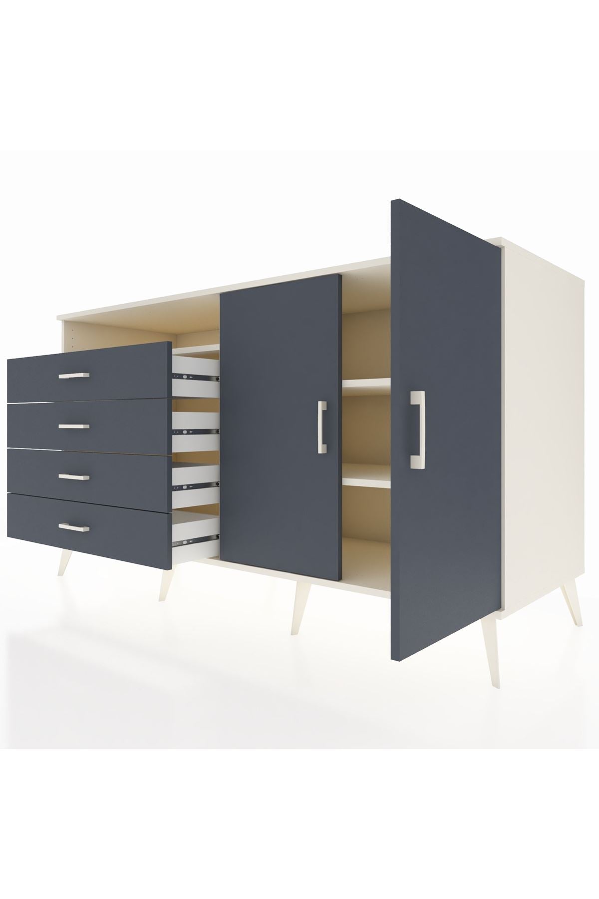 Kronos Konsol 3 Raflı 4 Çekmeceli 2 Kapaklı 176x59x99 Aytaşı-Antrasit