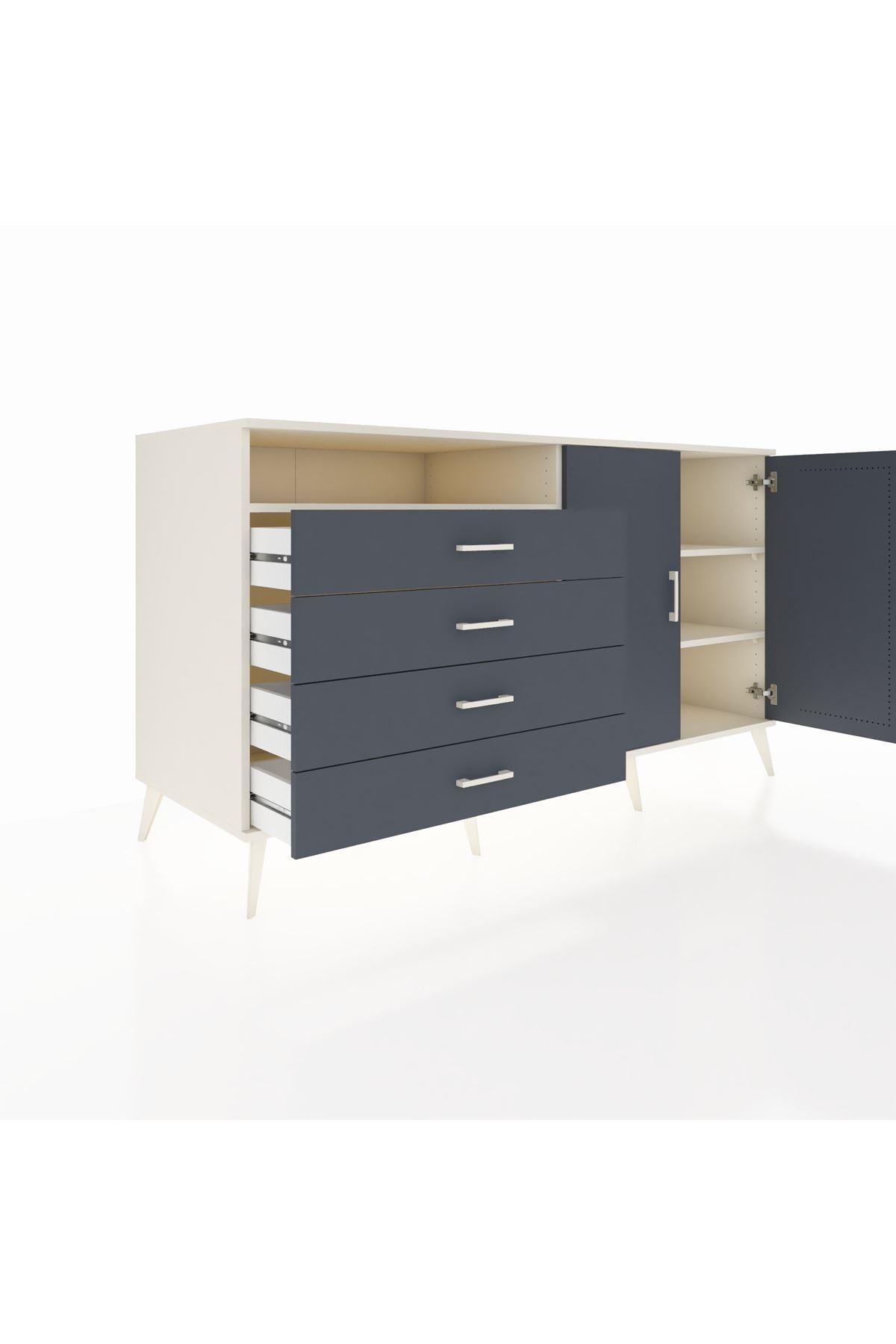 Kronos Konsol 3 Raflı 4 Çekmeceli 2 Kapaklı 176x59x99 Aytaşı-Antrasit